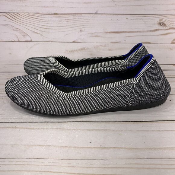 Rothy's The Flat Gray White Round Toe Womens 6.5 Herringbone Birdseye Retired - Picture 4 of 9